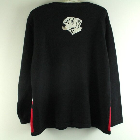 Storybook Knits Diamond Dogs Black Red Pooch Pup Bone Button Sweater Cardigan L - Picture 6 of 8
